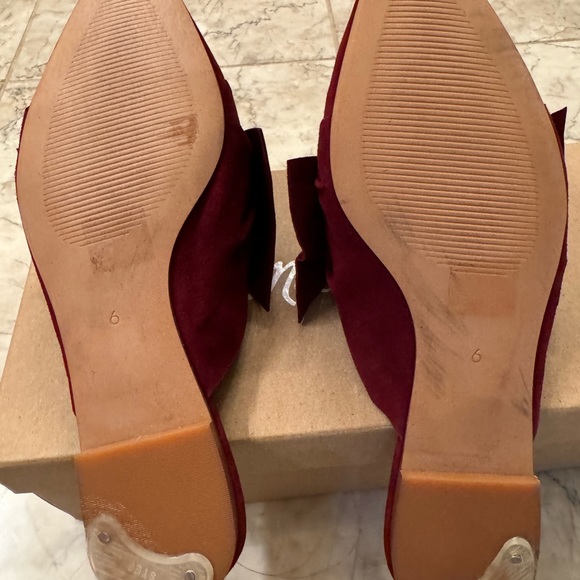 Burgundy Suede Bow Mules - Picture 6 of 6